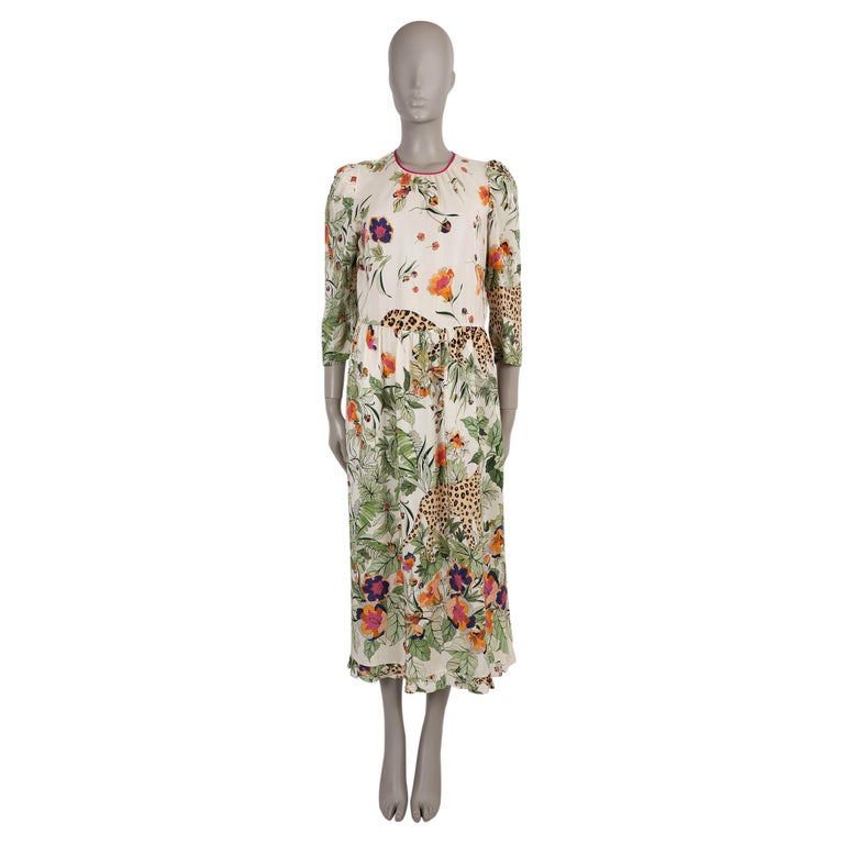 RED VALENTINO cream silk 2020 JUNGLE PRINT GATHERED MIDI Dress 44 L For  Sale at 1stDibs