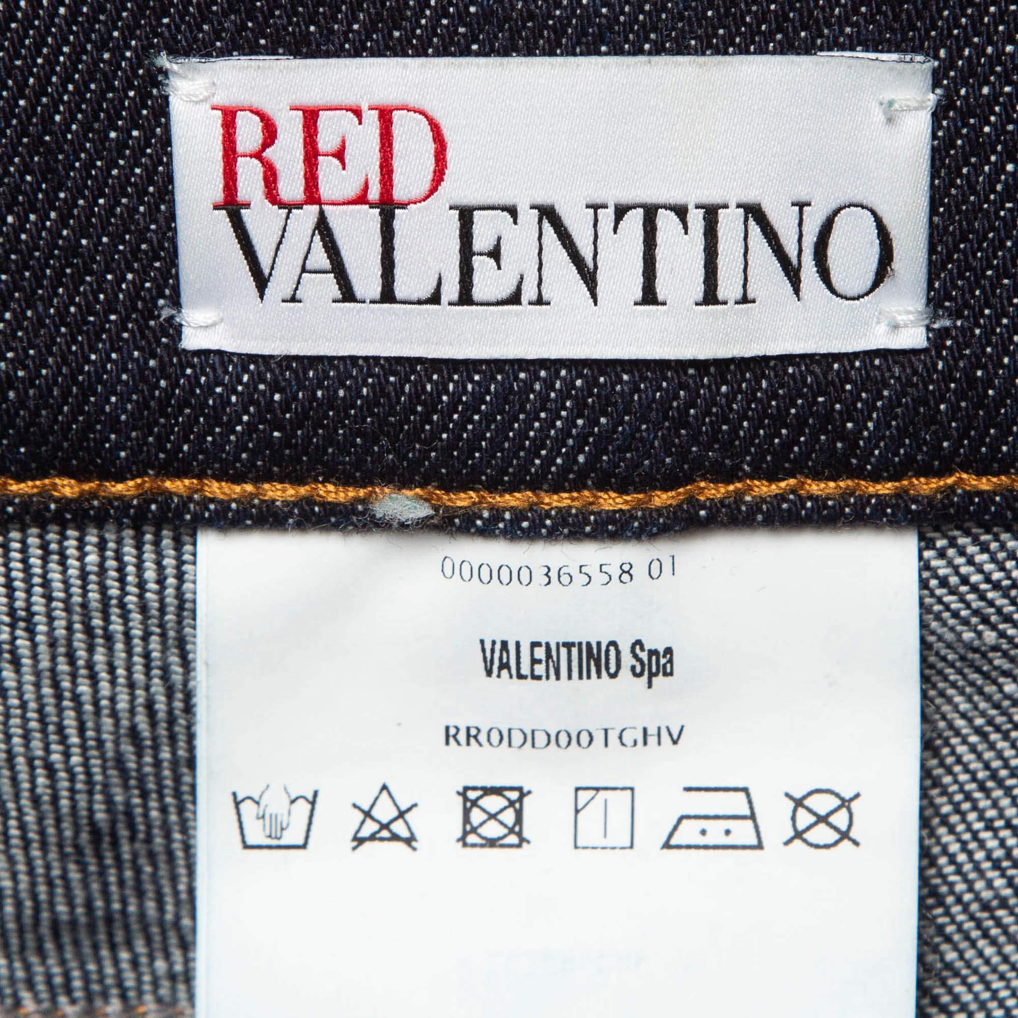RED Valentino Dark Blue Denim Fringed Shorts S In Good Condition For Sale In Dubai, Al Qouz 2