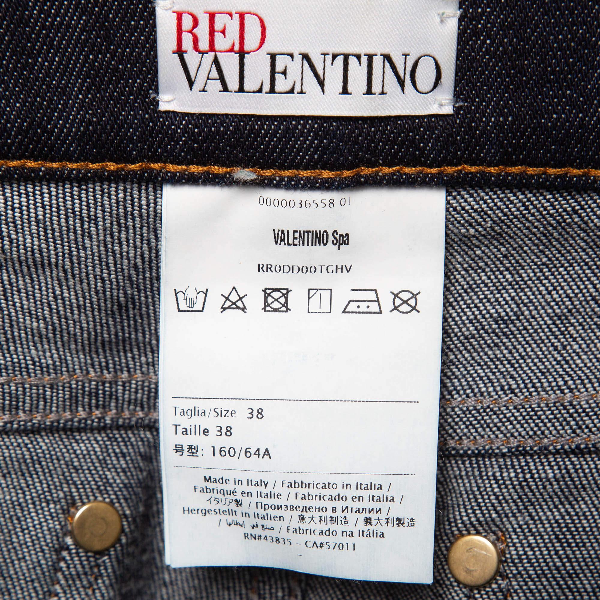 Women's RED Valentino Dark Blue Denim Fringed Shorts S For Sale