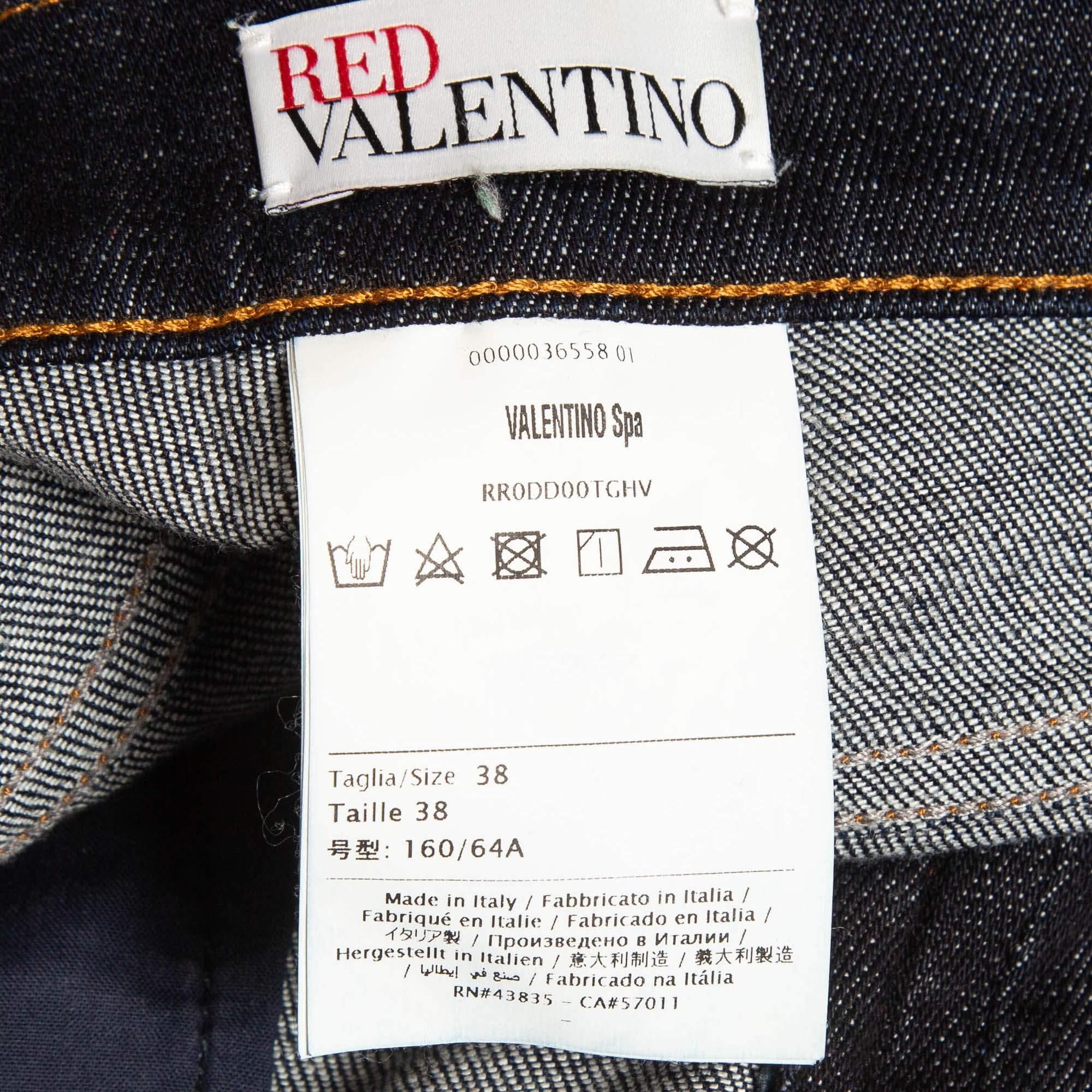 RED Valentino Dark Blue Denim Fringed Shorts S For Sale 1
