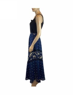 Red Valentino EU 38 Navy, Black & White Paisley and Polka-dot Printed Maxi Skirt