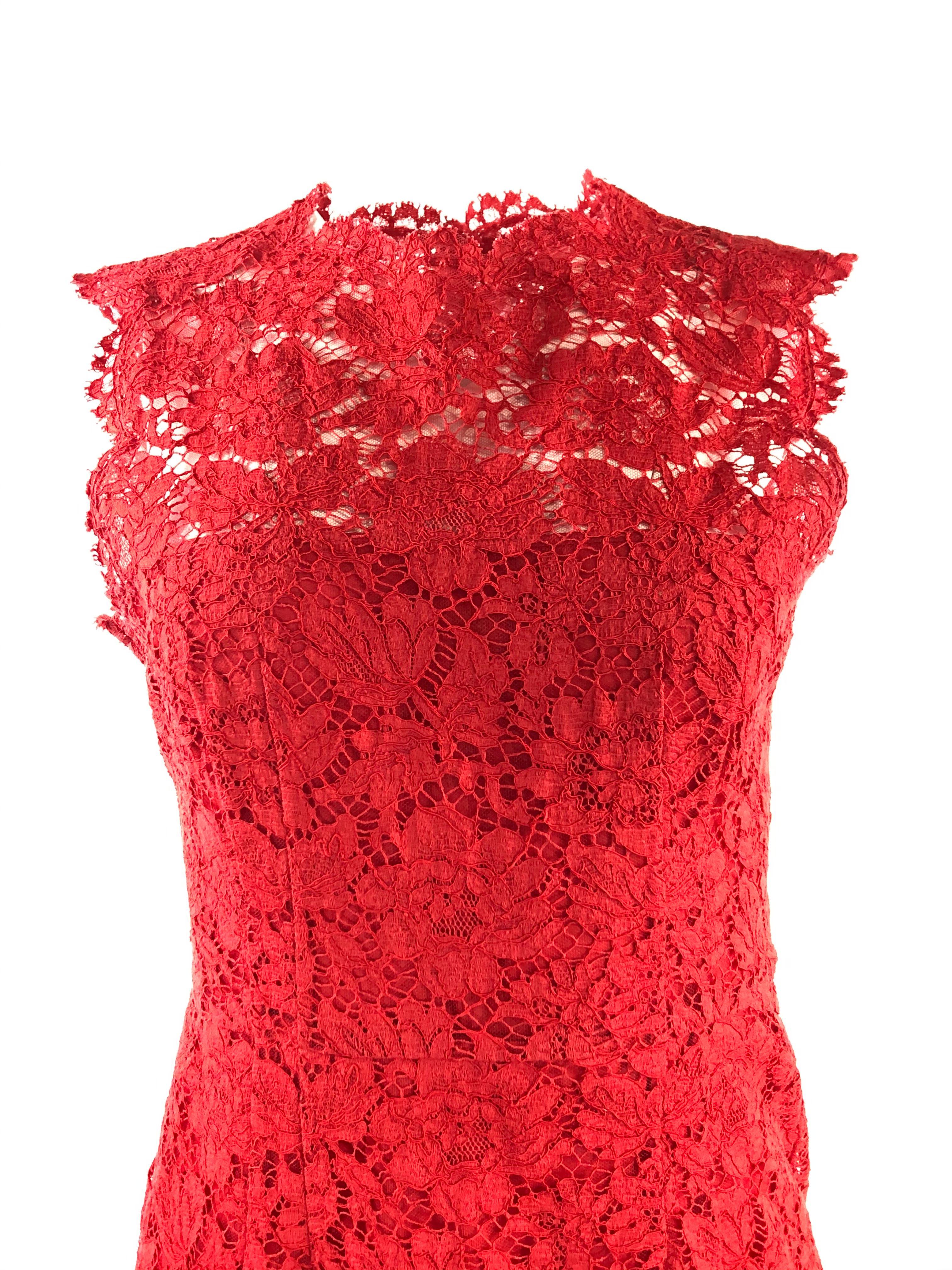 Red VALENTINO Floral Lace Sleeveless Midi Dress Size US6

Product details:
Size US 6
Red floral lace 
77% Cotton 17% Viscose 6%Polyamide
Bow detail on the back
Concealed rear zip 
Made in Italy
