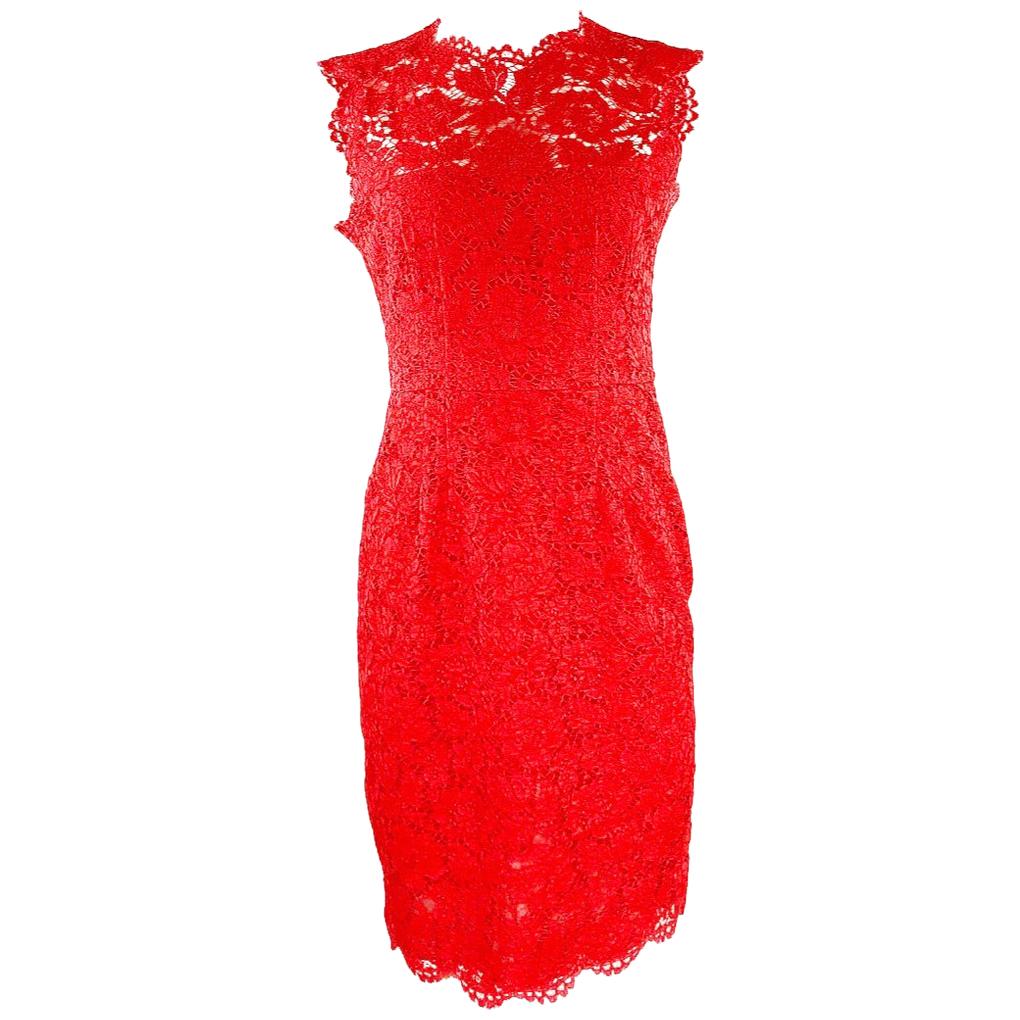 Red VALENTINO Floral Lace Sleeveless Midi Dress Size US6