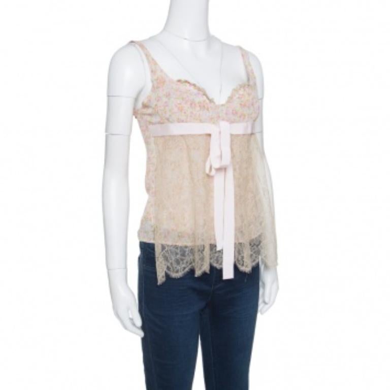Red Valentino Floral Print Lace Overlay Camisole M In condizioni buone in vendita a Dubai, Al Qouz 2