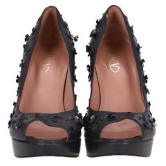 Red Valentino Flower Embellished Leather Peep-Toe Heels