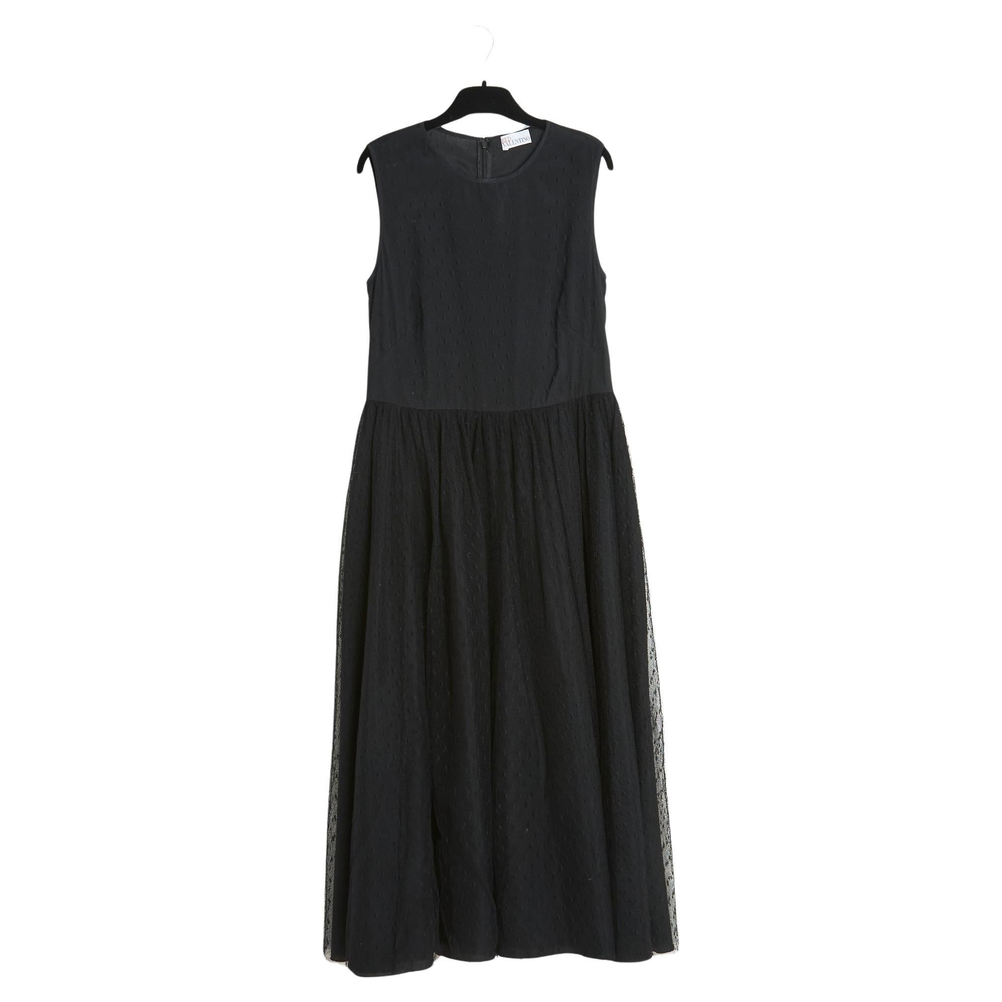 Red Valentino FR40 Robe Plumetis US10 Dotted Swiss Black Dress For Sale at 1stDibs