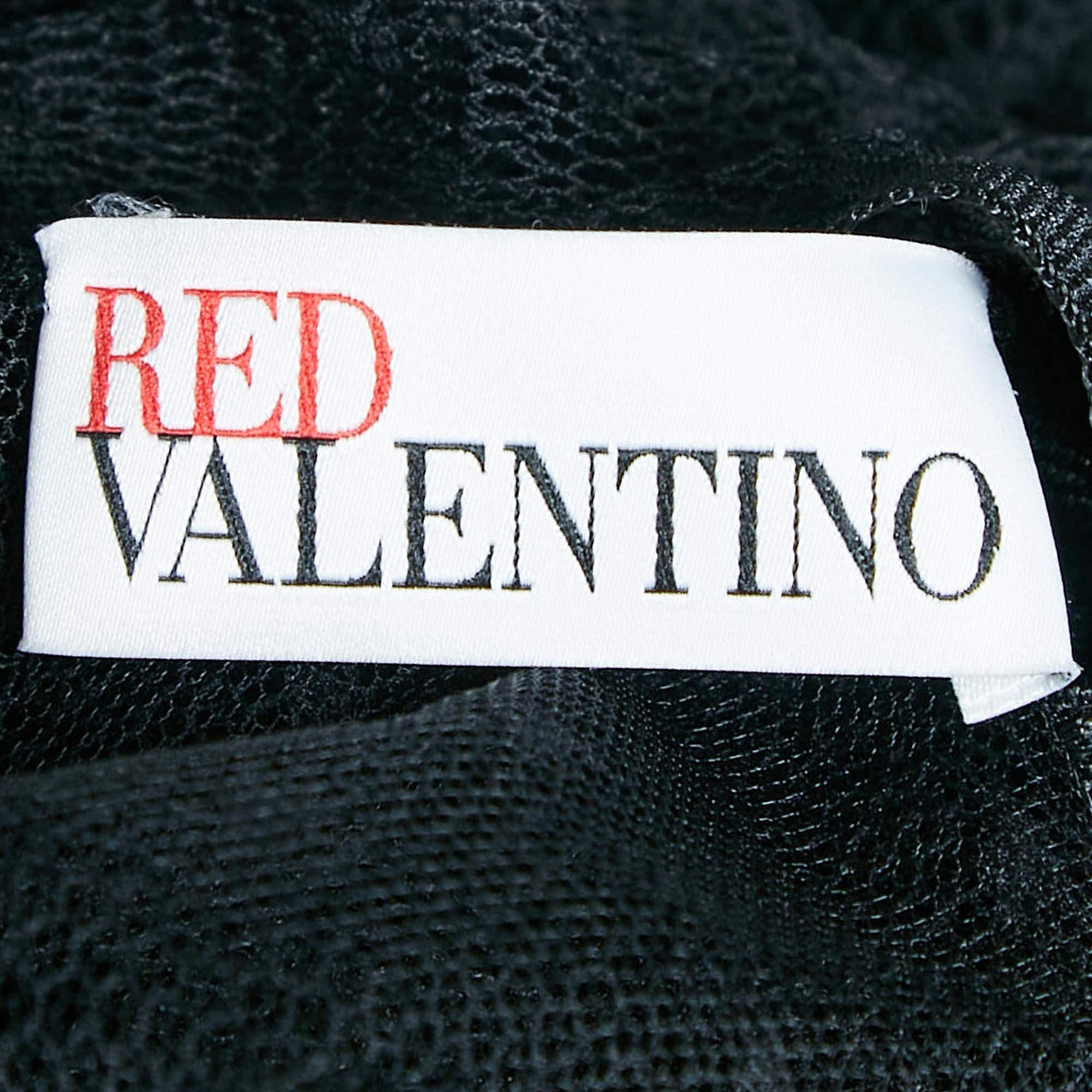 RED Valentino Green/Black Jersey and Lace High Neck Mini Dress L For Sale 1