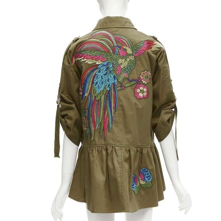 RED VALENTINO green cotton Butterfly appliqu√ flared hem safari jacket IT38 S 3