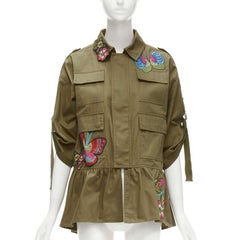 RED VALENTINO green cotton Butterfly appliqu√ flared hem safari jacket IT38 S