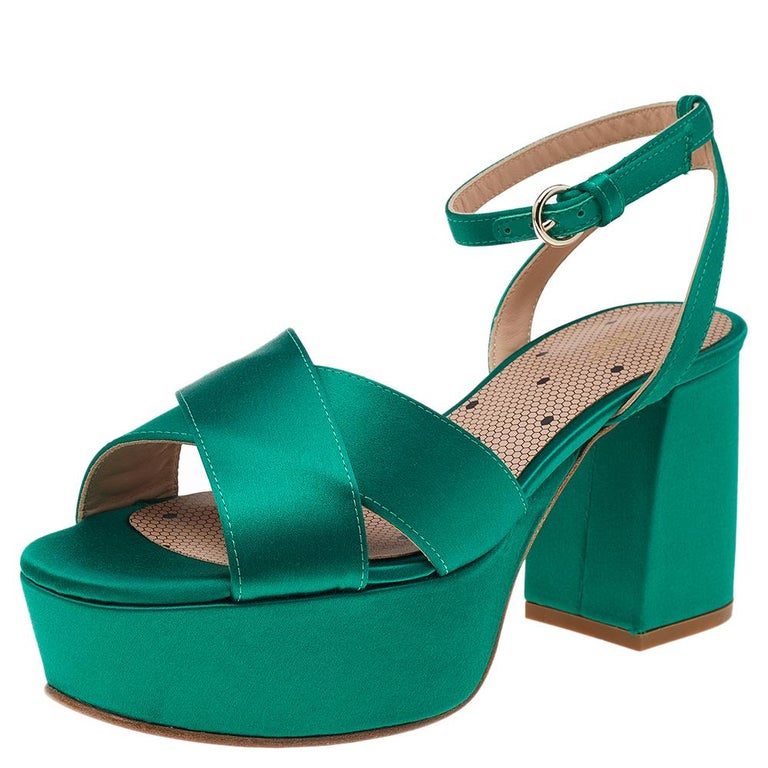 Retningslinier Egnet international RED Valentino Green Satin Platform Ankle Strap Sandals Size EU 41 at 1stDibs