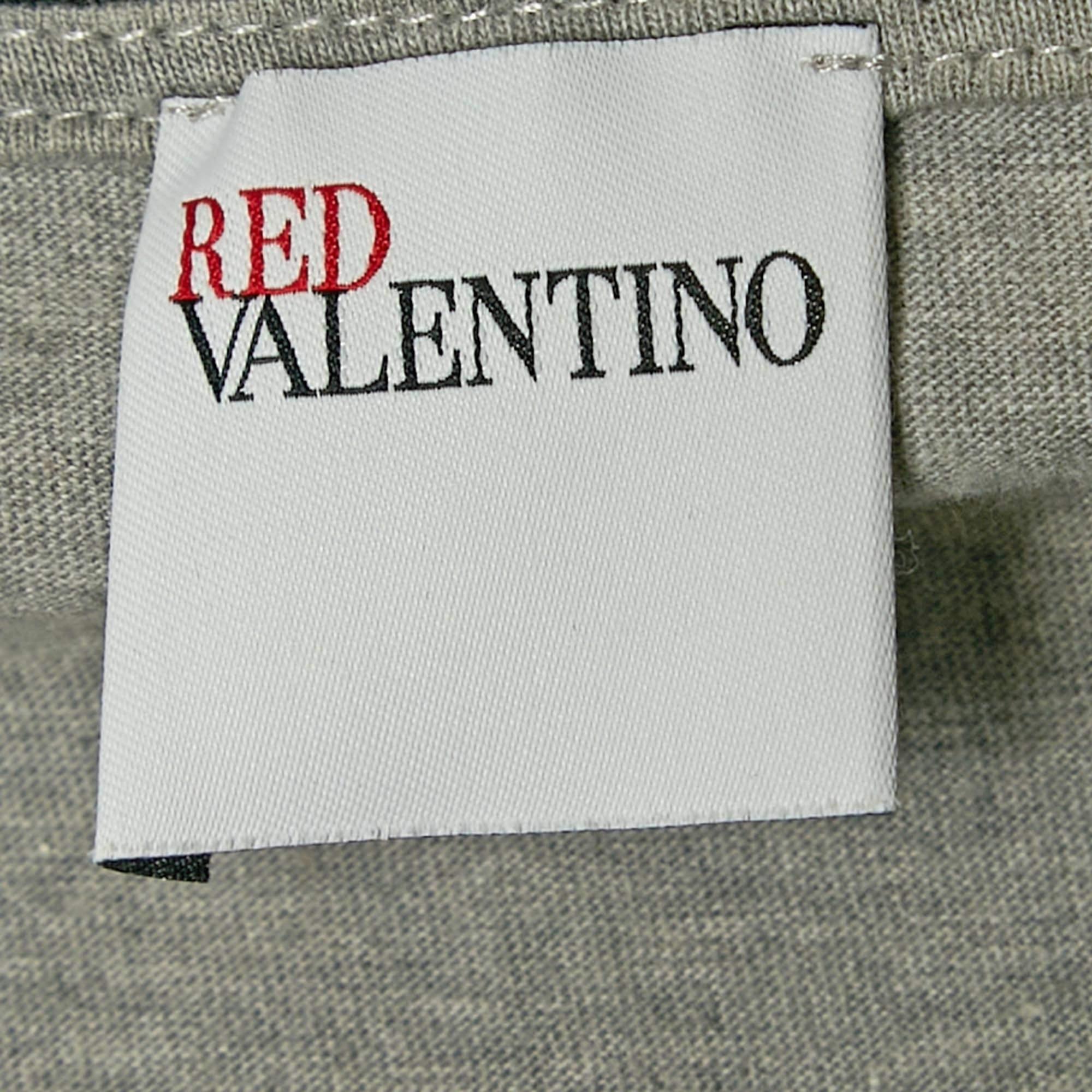 RED Valentino Grey/Black Tulle and Cotton Knit Ruffled Mini Dress S In Good Condition For Sale In Dubai, Al Qouz 2