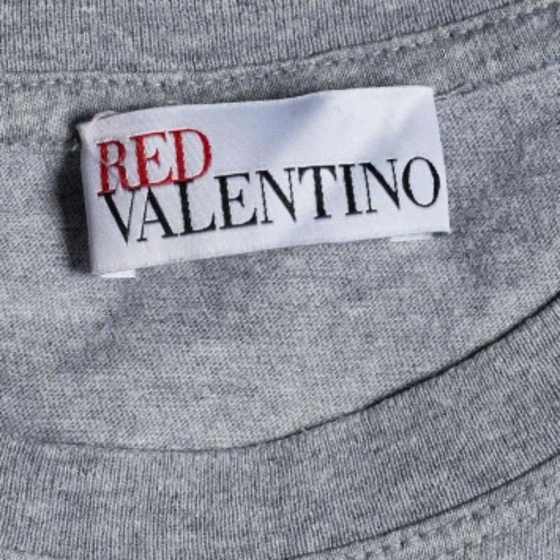 Valentino - T-shirt à manches courtes en coton gris imprimé oiseaux L Bon état - En vente à Dubai, Al Qouz 2