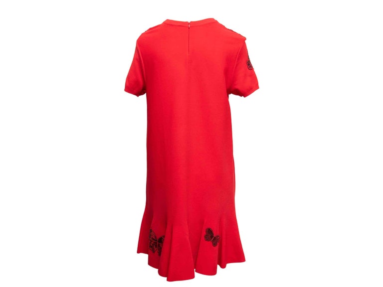 Valentino Women's Butterfly Lace Knit Mini Dress - Red - Size Large Valentino Women's Butterfly Lace Knit Mini Dress - Red - Size Large