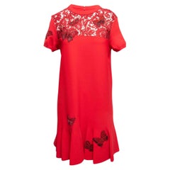 Red Valentino Lace-Accented Butterfly Motif Dress Size US L