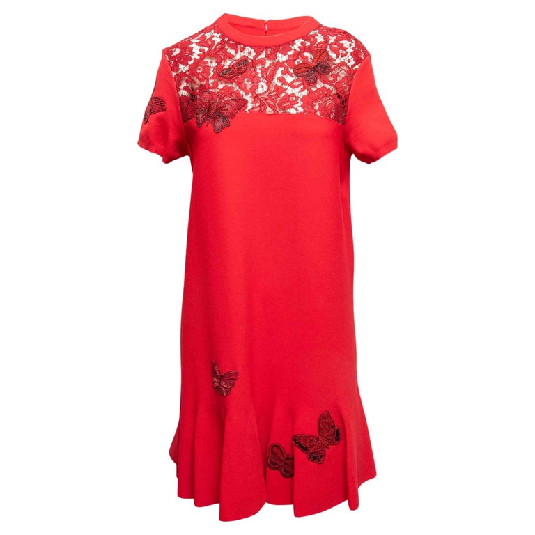 Valentino Women's Butterfly Lace Knit Mini Dress - Red - Size Large