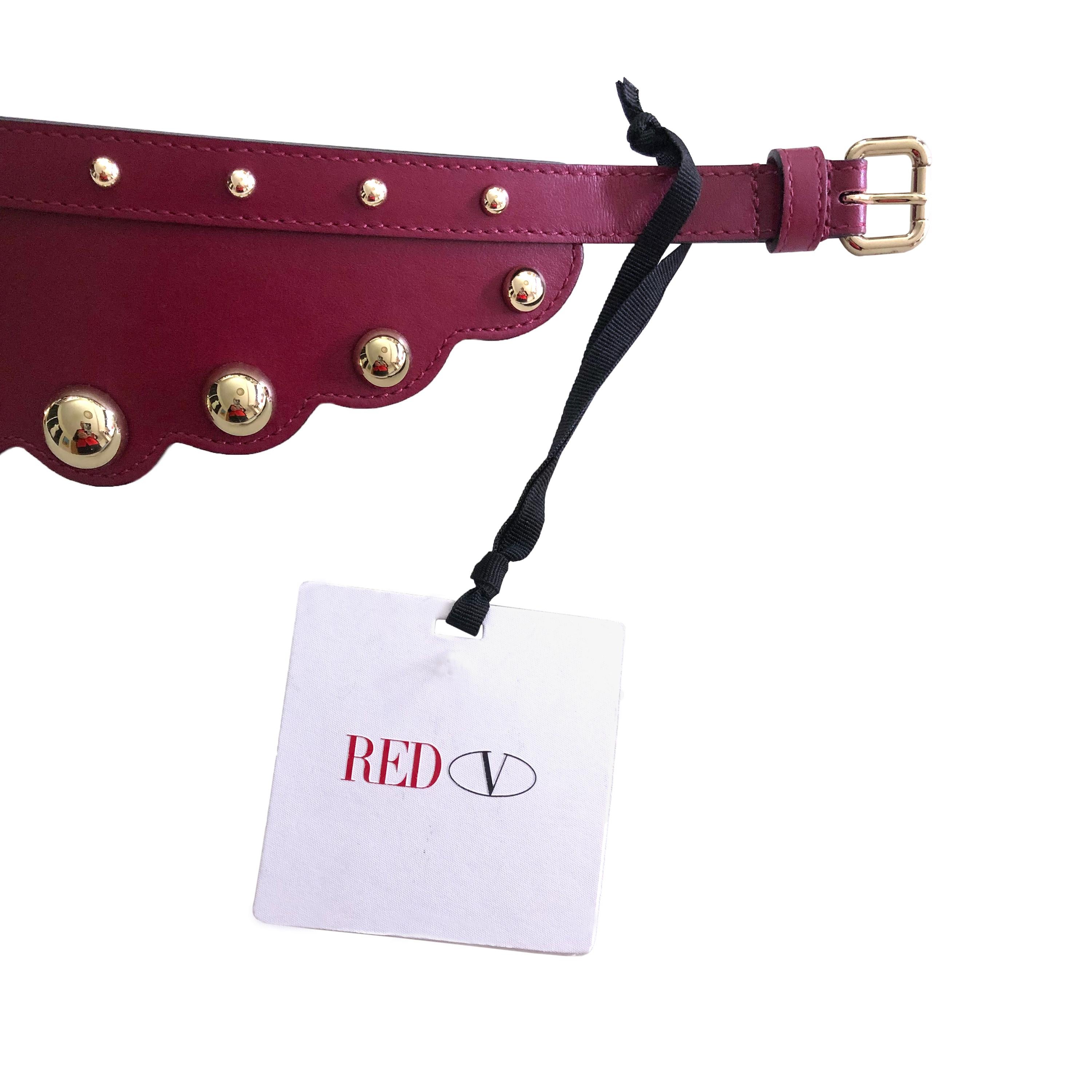 Valentino - Cintura in pelle - Rosso scuro + borchie in ottone - Nuova con etichetta in vendita 2
