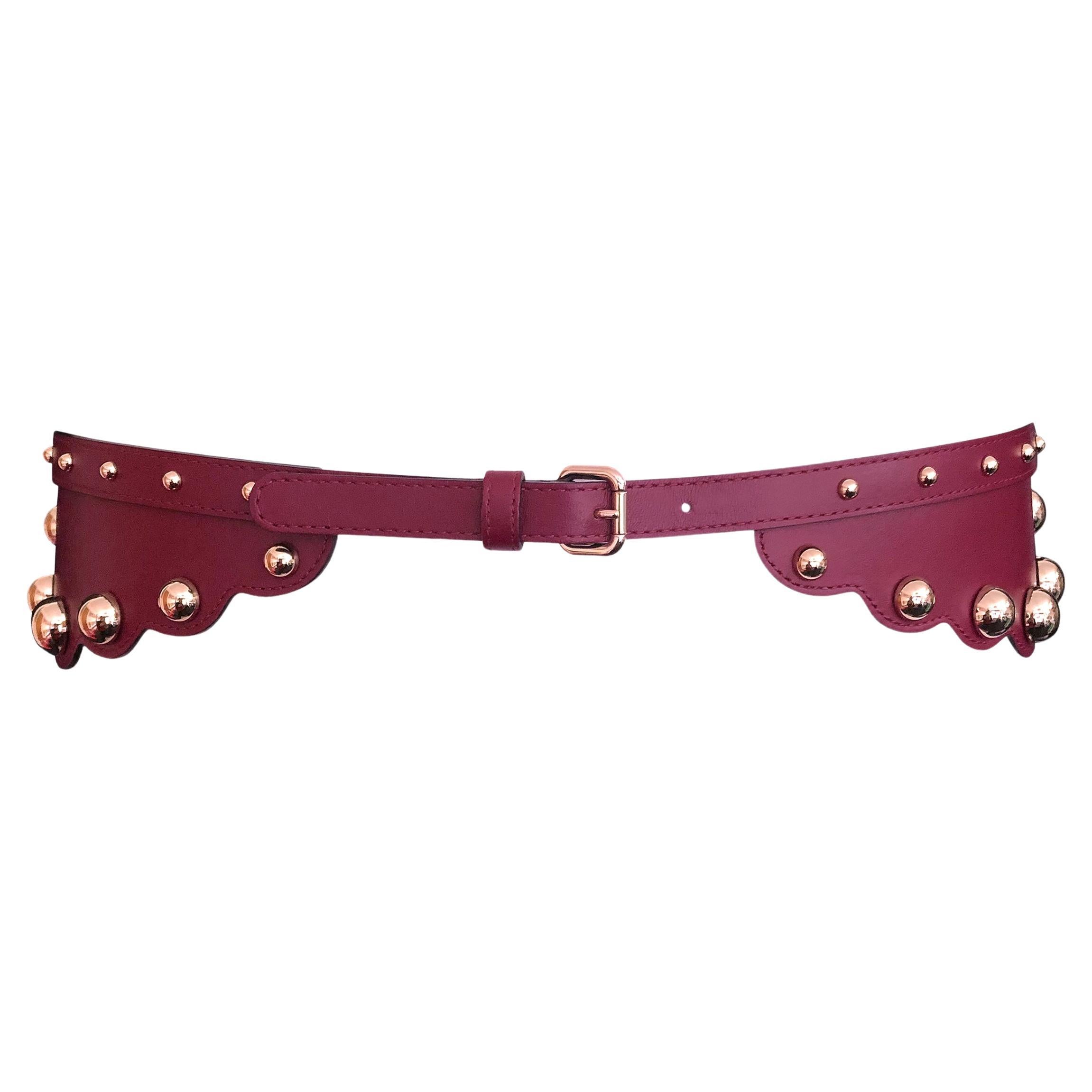 Valentino - Cintura in pelle - Rosso scuro + borchie in ottone - Nuova con etichetta