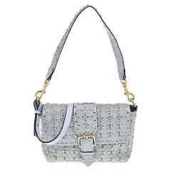 Red Valentino Light Blue Shimmering Leather Flower Puzzle Shoulder Bag