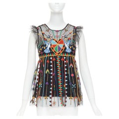 RED VALENTINO Love Celebration black bird heart sheer ruffle babydoll top IT42 M