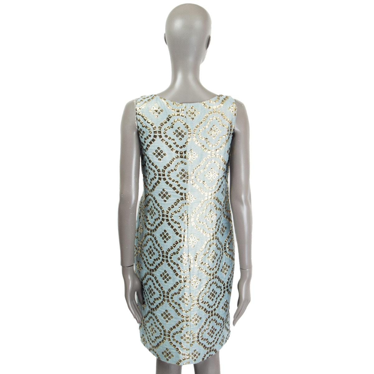 RED VALENTINO mint & gold acetate BROCADE Sleeveless Dress 46 XL In Excellent Condition In Zürich, CH