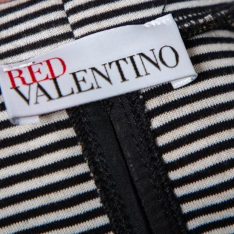 RED Valentino Monochrome Gestreiftes Stricktop mit Rüschenbesatz Detailliertes Top M (Grau)