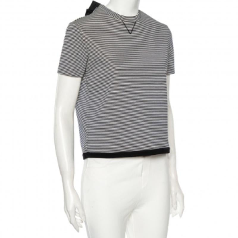 RED Valentino Monochrome Gestreiftes Stricktop mit Rüschenbesatz Detailliertes Top M 1
