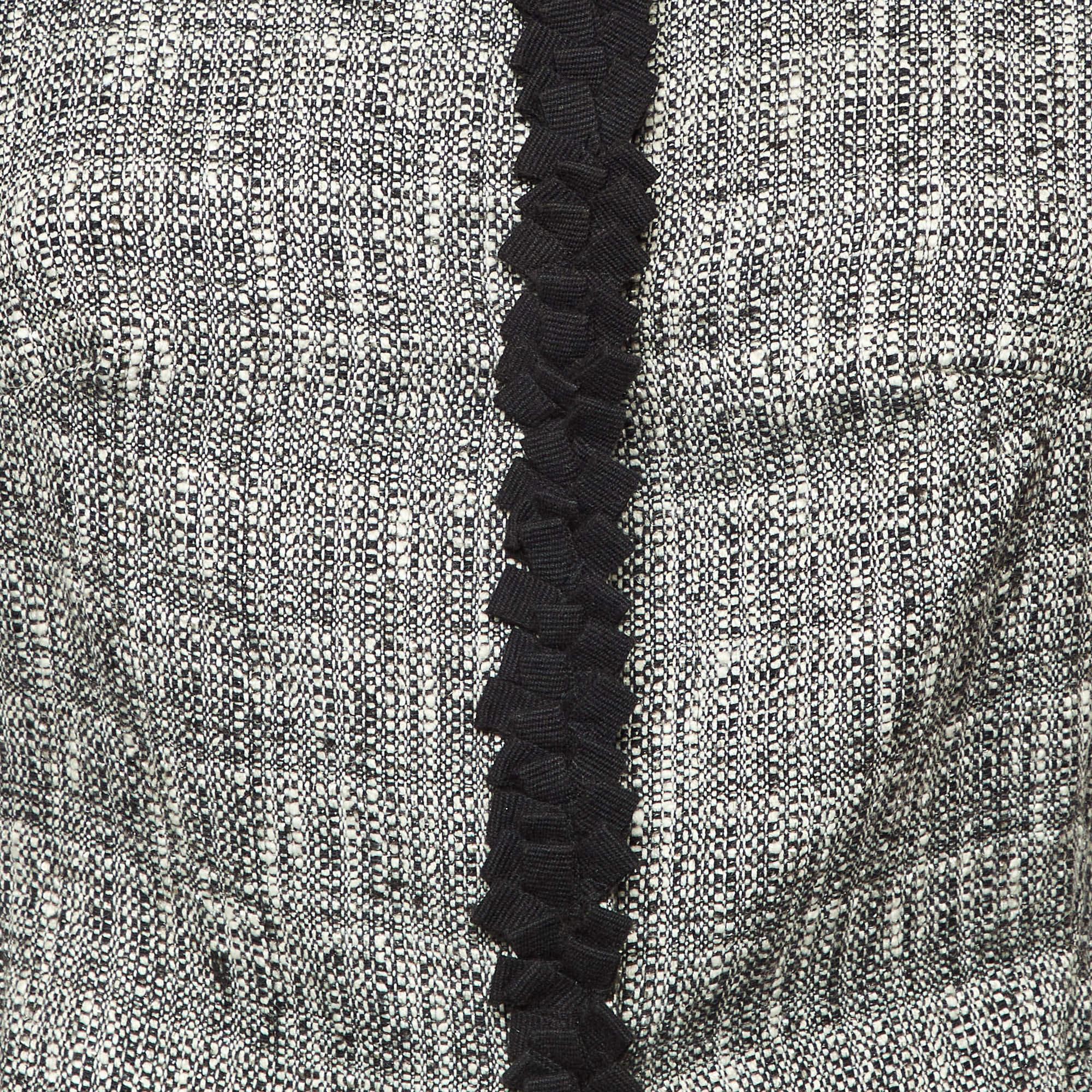 Gray RED Valentino Monochrome Tweed Ruffle Trim Jacket M For Sale