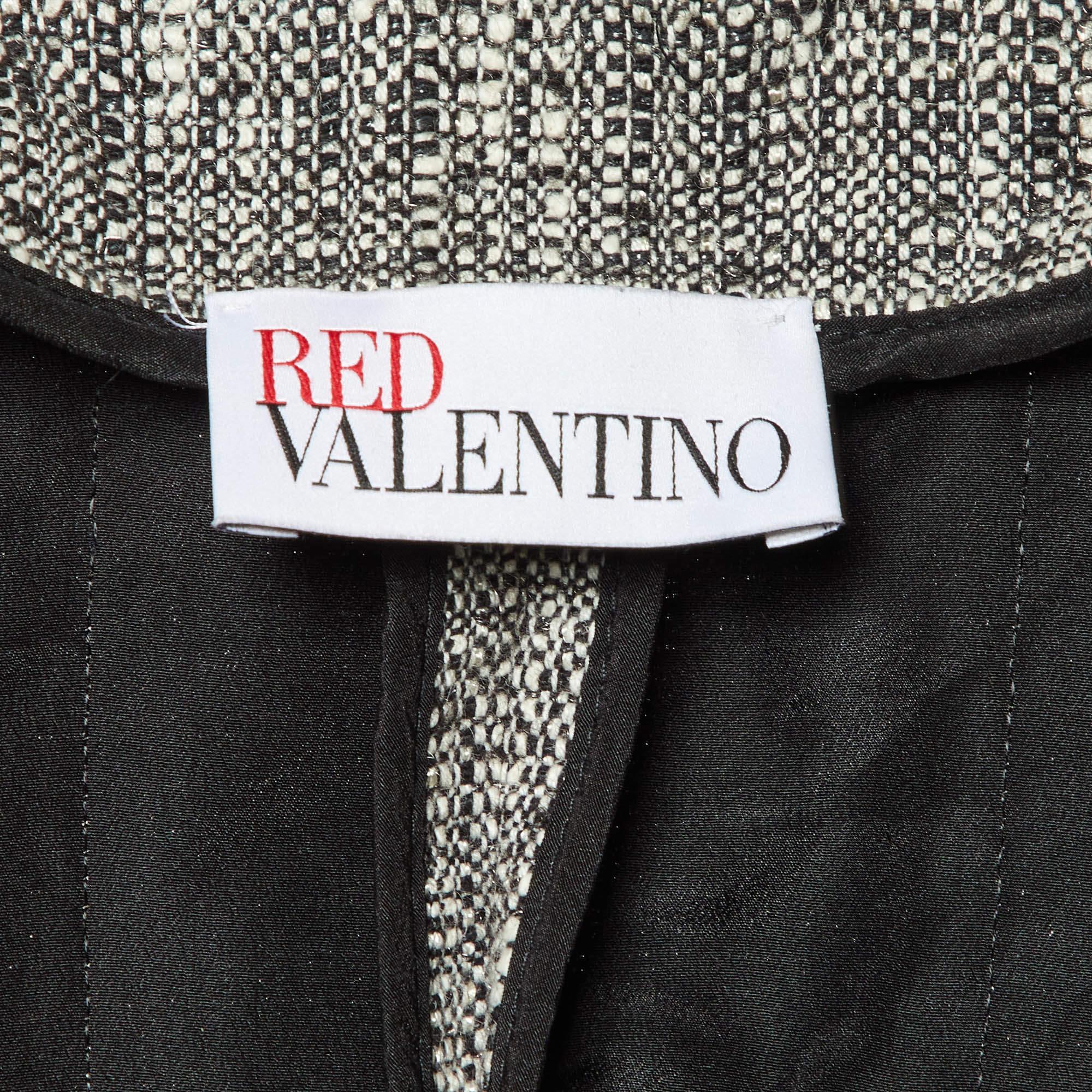 RED Valentino Monochrome Tweed Ruffle Trim Jacket M In New Condition For Sale In Dubai, Al Qouz 2