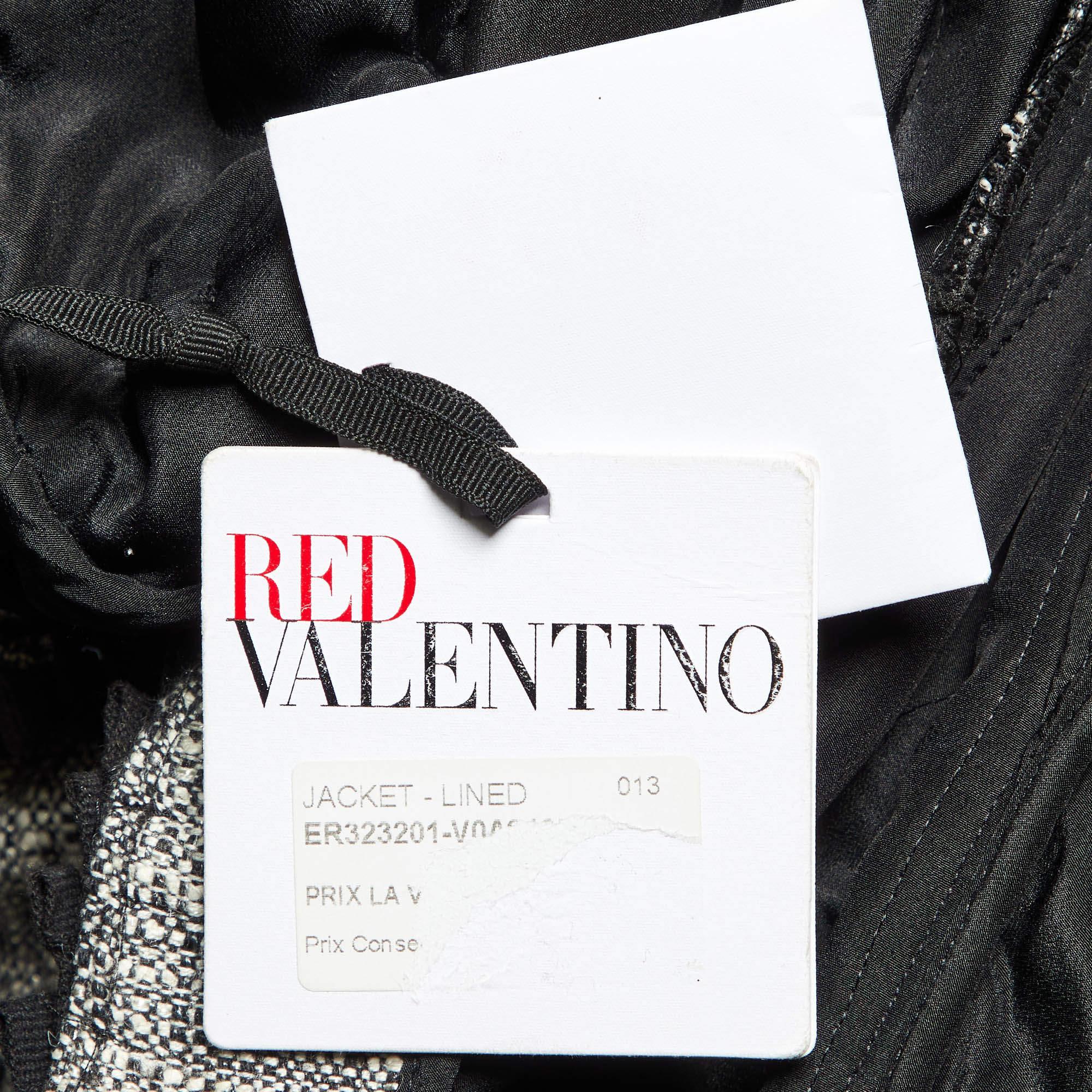 RED Valentino Monochrome Tweed Ruffle Trim Jacket M For Sale 3