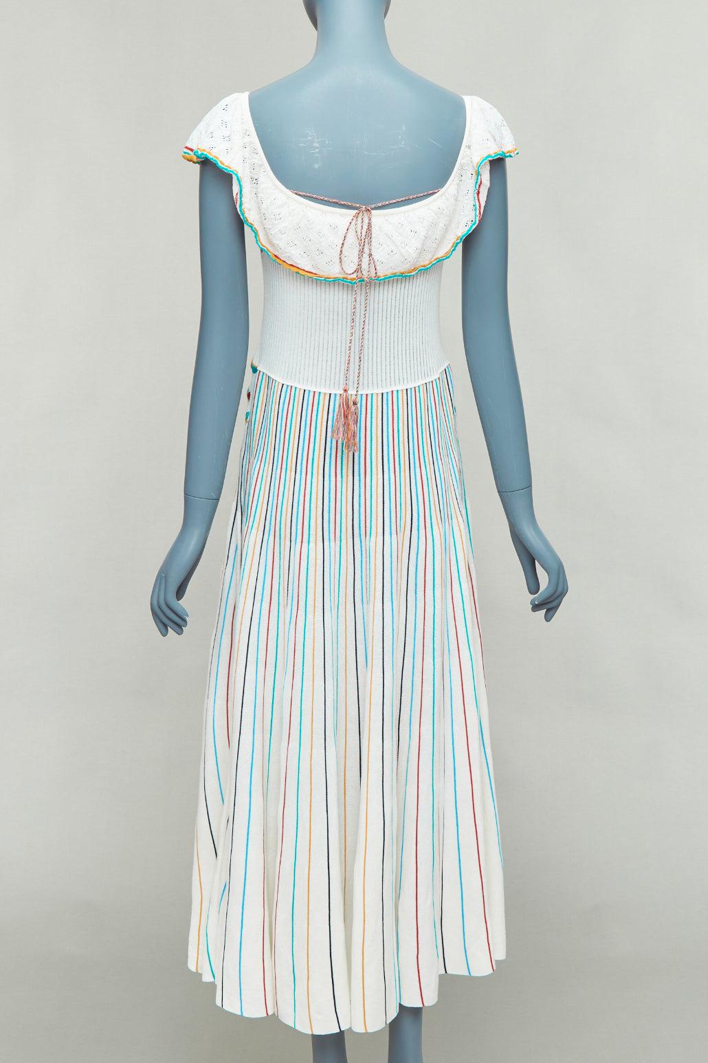 RED VALENTINO multicolor cream cotton bird embroidery pleated knit dress M For Sale 1