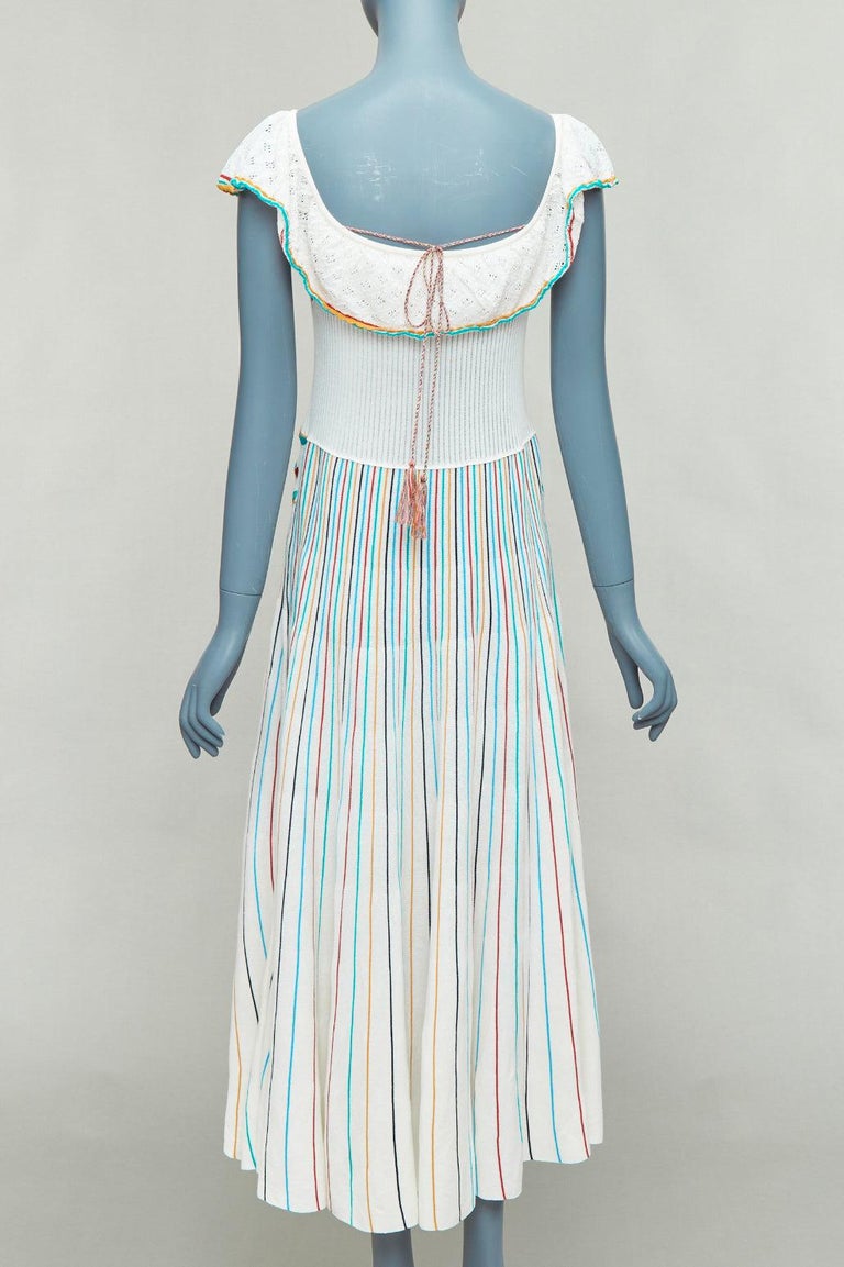 RED VALENTINO multicolor cream cotton bird embroidery pleated knit