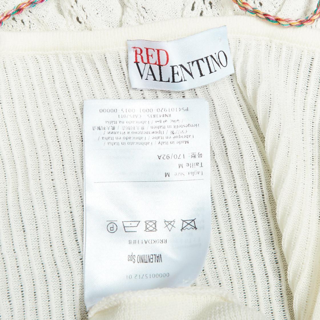 RED VALENTINO multicolor cream cotton bird embroidery pleated knit dress M For Sale 4