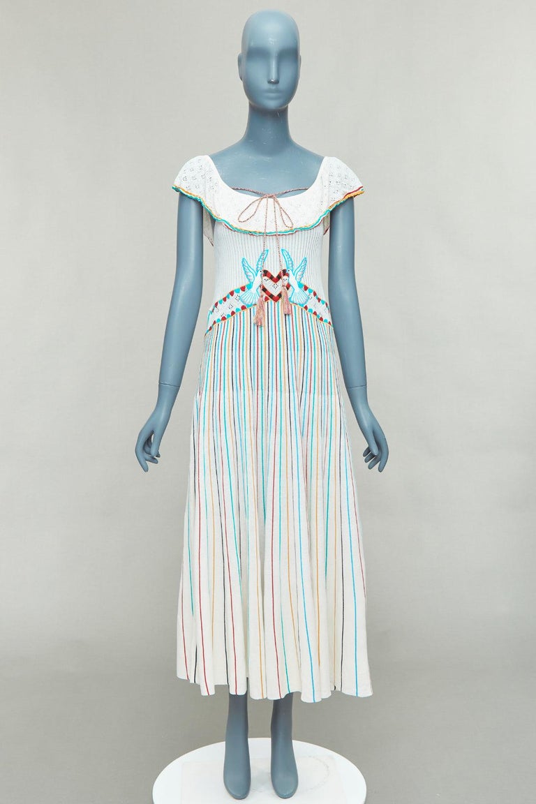 RED VALENTINO multicolor cream cotton bird embroidery pleated knit dress M at 1stDibs RED VALENTINO multicolor cream cotton bird embroidery pleated knit dress M at 1stDibs