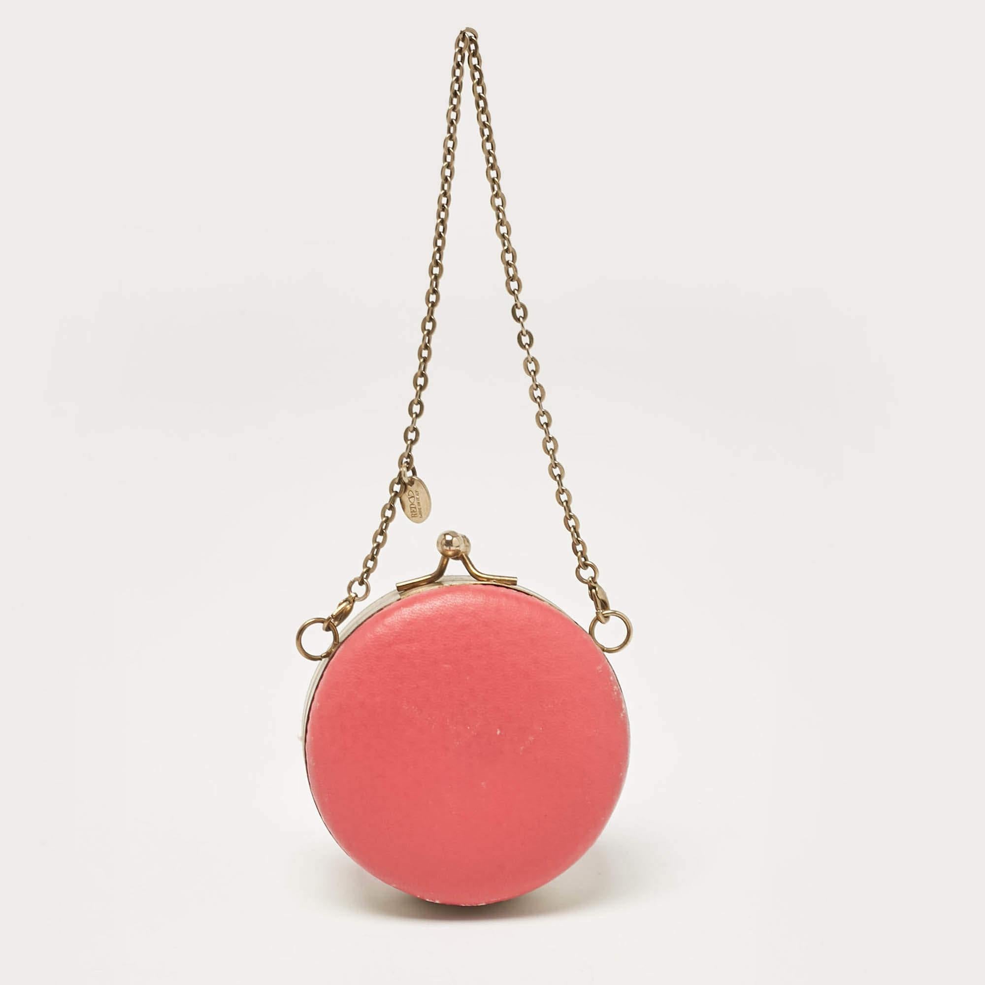 RED Valentino Multicolor Straw and Leather Daisy Round Chain Purse In Fair Condition For Sale In Dubai, Al Qouz 2
