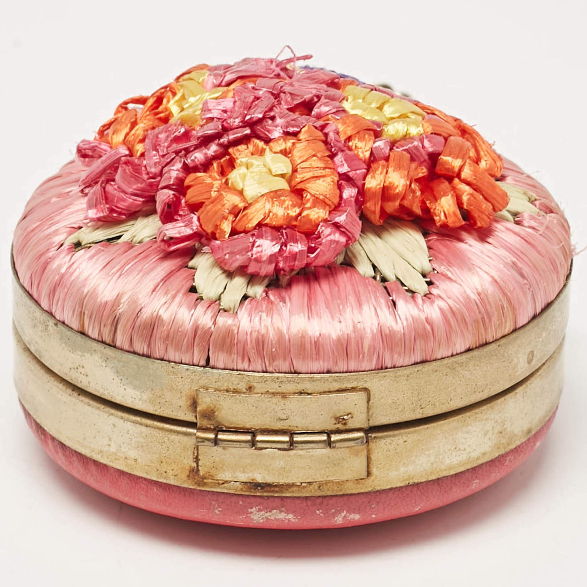 RED Valentino Multicolor Straw and Leather Daisy Round Chain Purse For Sale 2