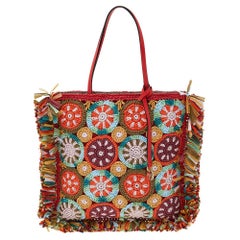 Red Valentino Multicolor Straw and Leather Rednat Tote
