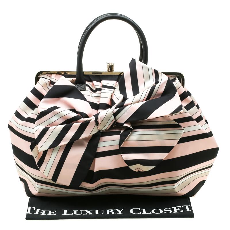RED Valentino Multicolor Striped Bow Fabric Frame Satchel 4