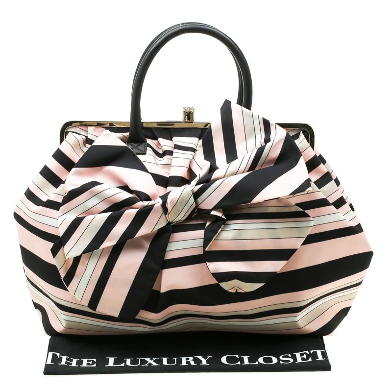 RED Valentino Multicolor Striped Bow Fabric Frame Satchel 7