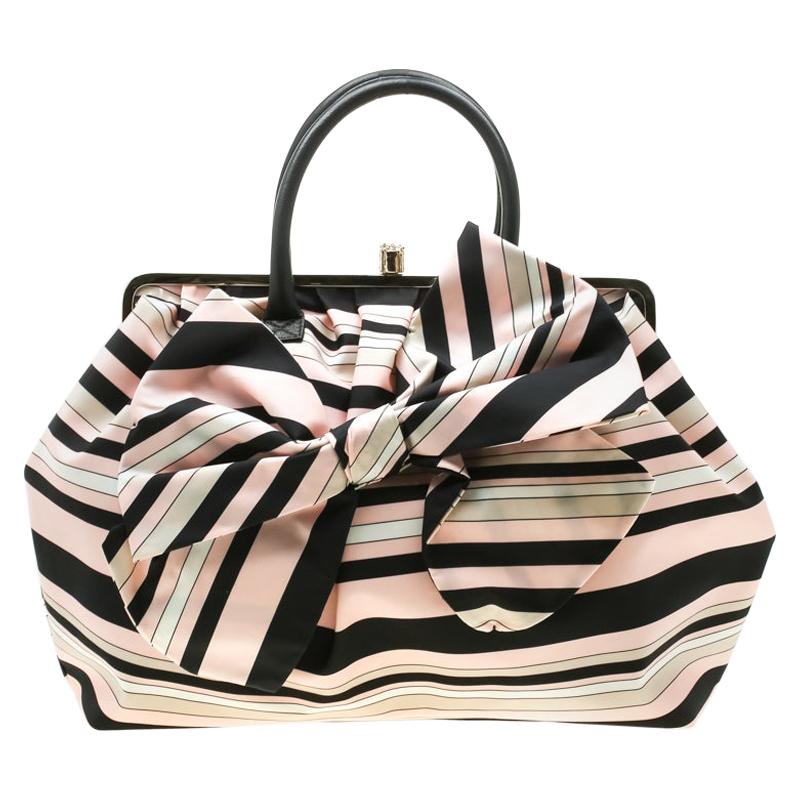 RED Valentino Multicolor Striped Bow Fabric Frame Satchel
