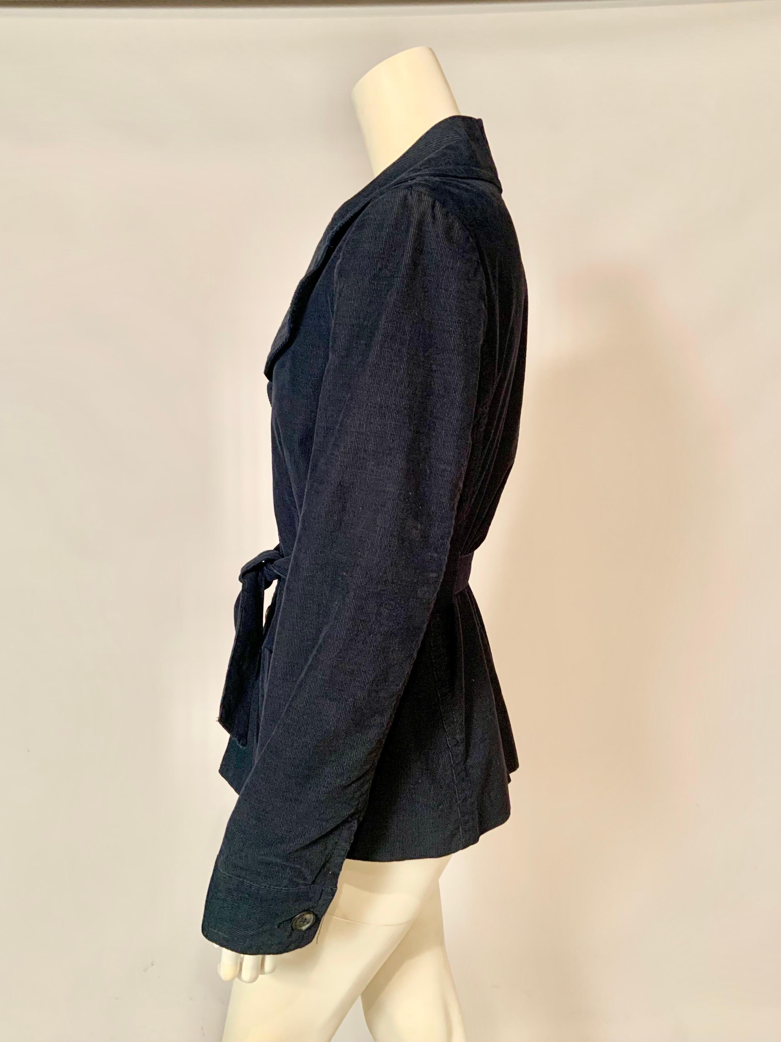 R.E.D. Valentino Navy Blue Corduroy Belted Jacket with V Logo Snaps on Pockets In Excellent Condition In New Hope, PA