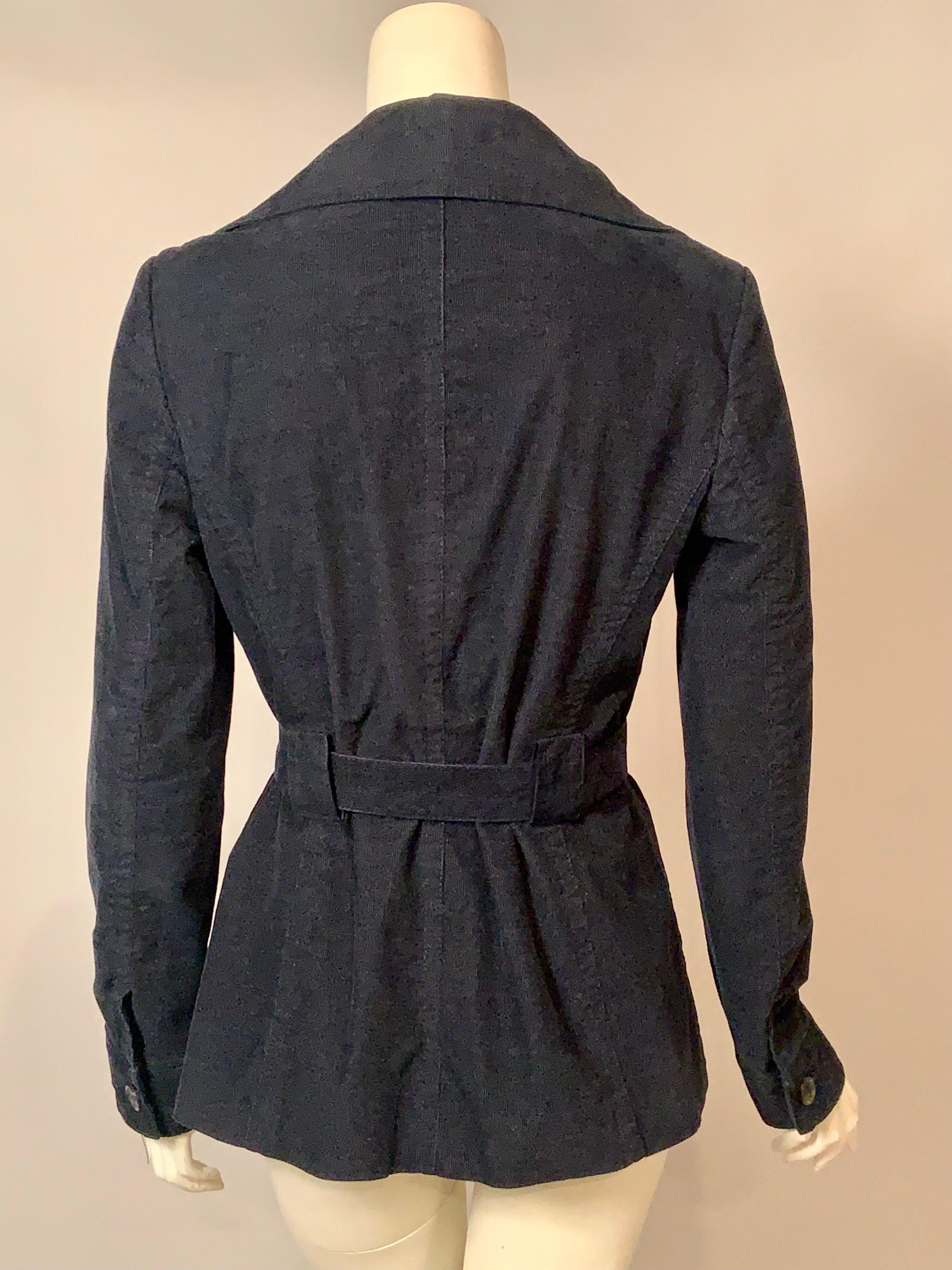 Women's R.E.D. Valentino Navy Blue Corduroy Belted Jacket with V Logo Snaps on Pockets