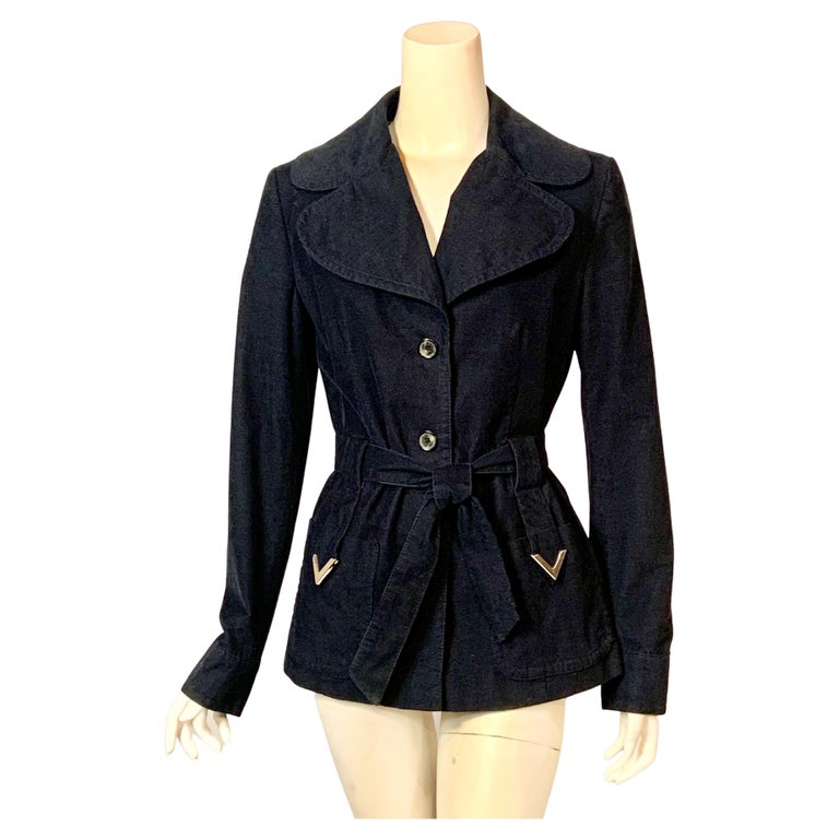 R.E.D. Valentino Navy Blue Corduroy Belted Jacket with V Logo Snaps Pockets For Sale at 1stDibs | dark blue corduroy jacket, navy blue jacket