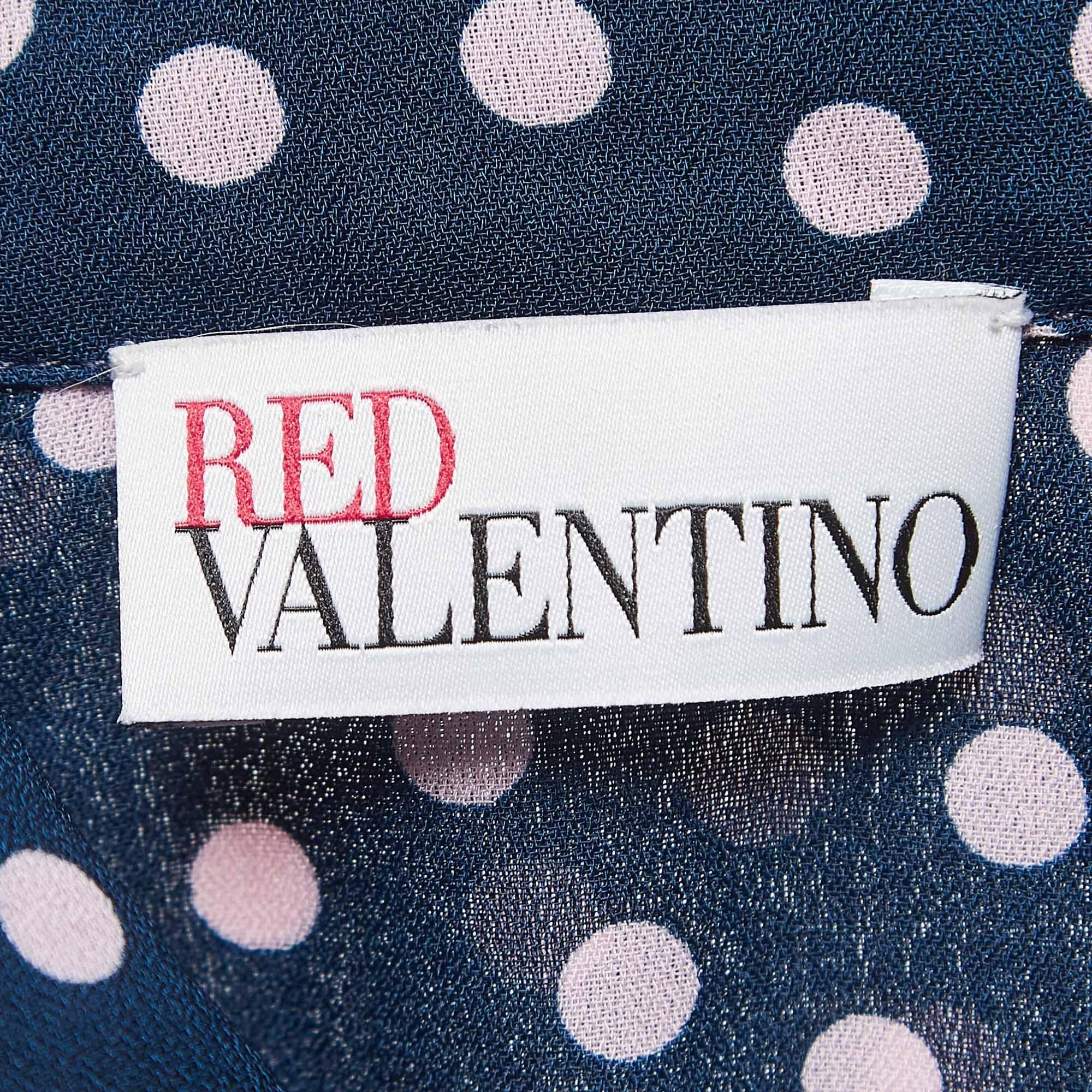 RED Valentino Navy Blue Dotted Crepe Puff Sleeve Blouse S In Good Condition For Sale In Dubai, Al Qouz 2