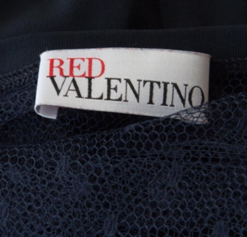 Noir RED Valentino Navy Blue Sheer Lace Panel Insert Sleeveless Sheath Dress XL en vente