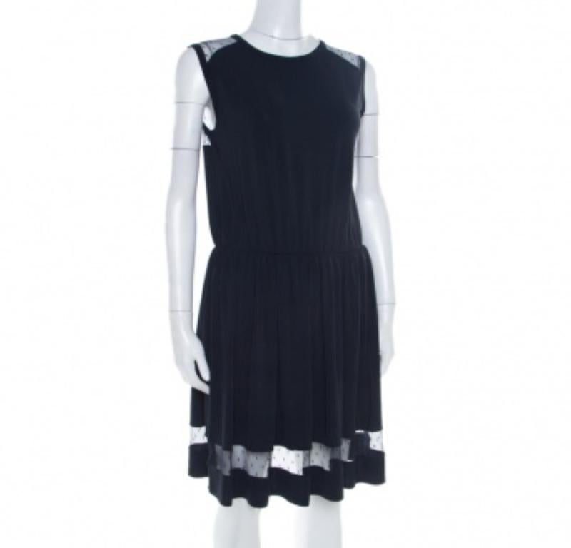 RED Valentino Navy Blue Sheer Lace Panel Insert Sleeveless Sheath Dress XL Pour femmes en vente