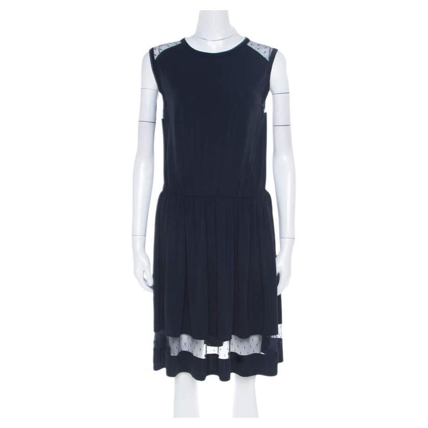 RED Valentino Navy Blue Sheer Lace Panel Insert Sleeveless Sheath Dress XL For Sale