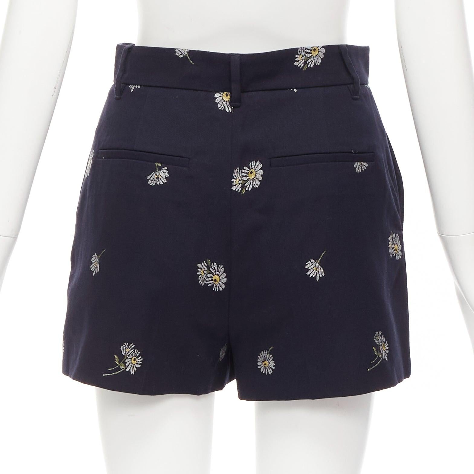 RED VALENTINO navy cotton daisy floral print high waisted shorts IT36 S For Sale 1
