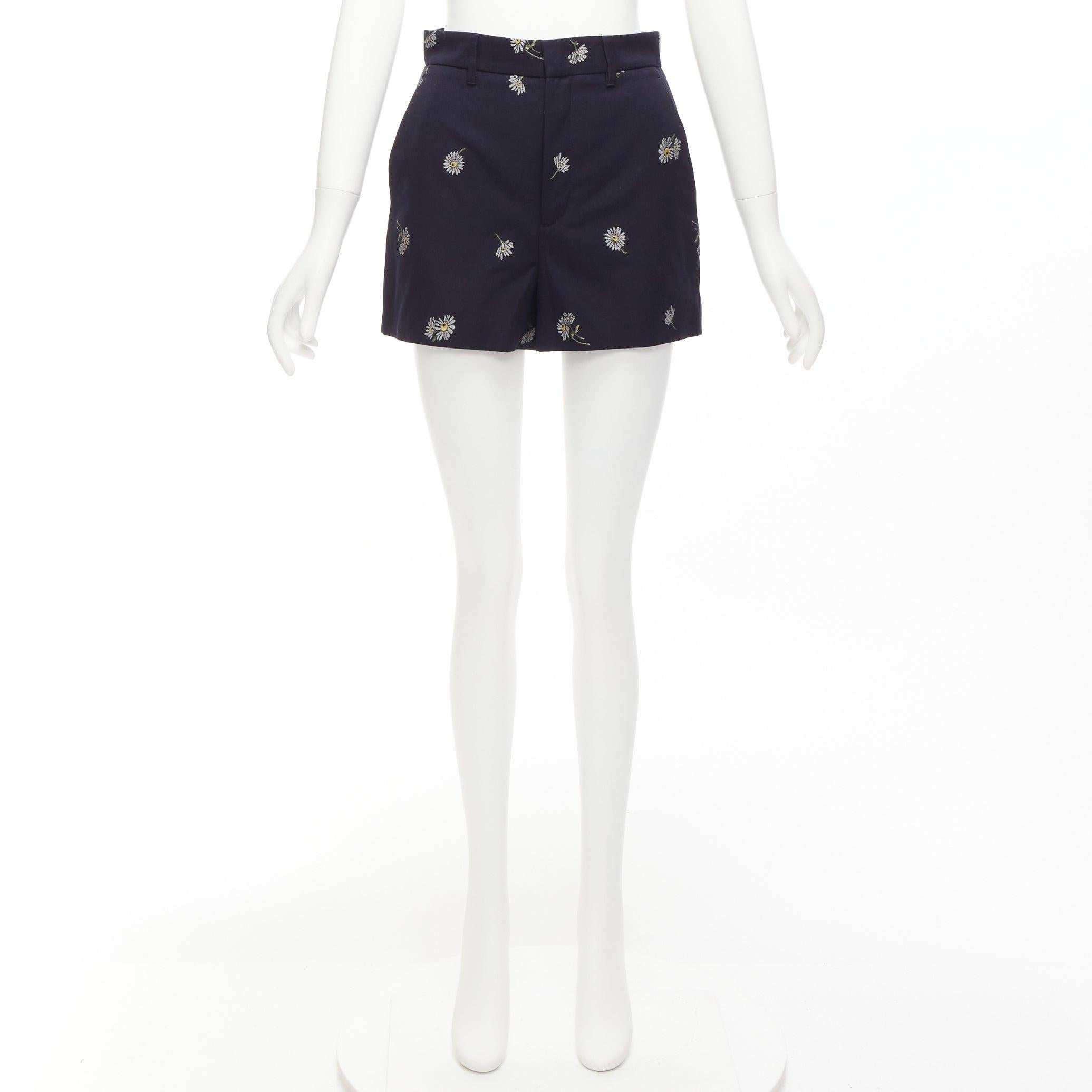 RED VALENTINO navy cotton daisy floral print high waisted shorts IT36 S For Sale 5