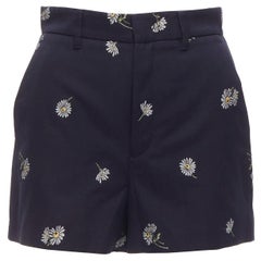 RED VALENTINO pantalón corto de cintura alta con estampado floral de margaritas de algodón azul marino IT36 S