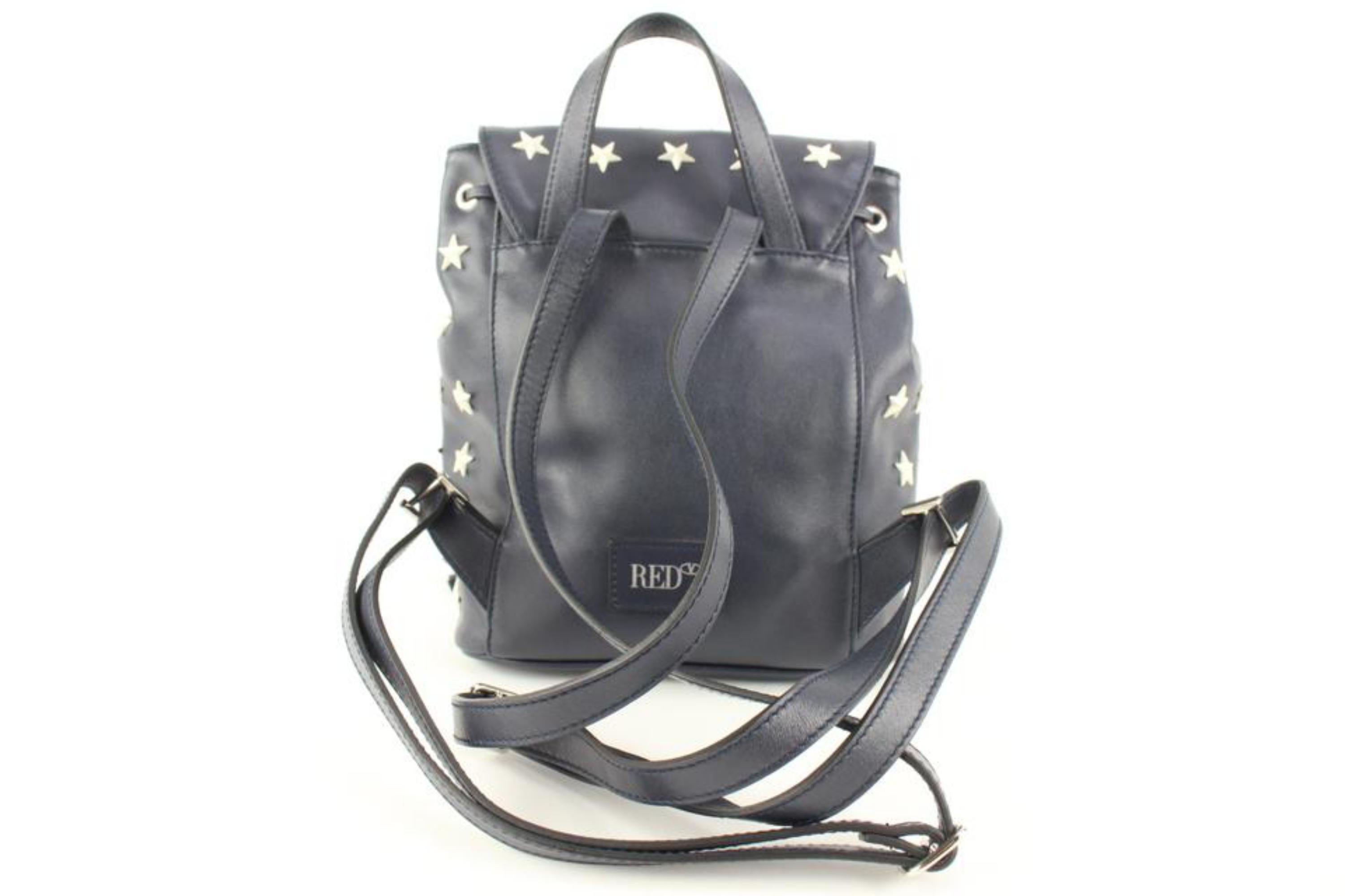 Women's Red Valentino Navy Leather Star Mini Backpack 113re49 For Sale